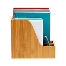 Mind Reader Bamboo Vertical File Storage Desktop Organizer
