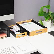 Mind Reader Metal and Wood Tiered Desktop Trays