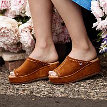 Minnetonka® Paislee Whipstitch Suede Wedge Slide Sandal