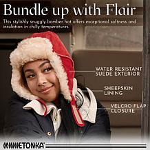 Minnetonka Water Resistant Suede & Sheepskin Bomber Hat