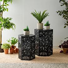 Multi-Functional Set of 2 Black Iron Garden Stools or Planter Stand