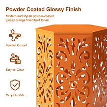 Multi-Functional Set of 2 Orange Iron Cutout Hexagonal Garden Stools