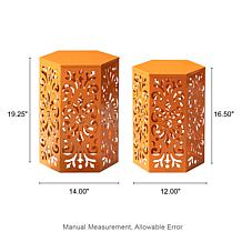 Multi-Functional Set of 2 Orange Iron Cutout Hexagonal Garden Stools