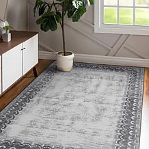 My Magic Carpet Dardon Bordered Grey Washable Area Rug 5'x7'