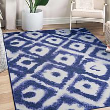 My Magic Carpet Shibori Geometric Diamond Blue Washable Area Rug 5'x7'