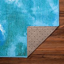 My Magic Carpet Watercolor Aqua Blue Washable Area Rug 5'x7'