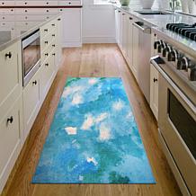 My Magic Carpet Watercolor Aqua Blue Washable Runner Rug 2.5'x7'