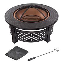 Nature Spring 32” Round Fire Pit with Steel Ring - Brown