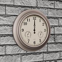 Nature Spring Silver Clock Thermometer Hygrometer - Silver