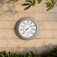 Nature Spring Silver Clock Thermometer Hygrometer - Silver
