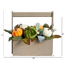 Nearly Natural 10 in. Fall Pumpkin Autumn Arrangement in Wood Basket