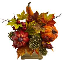 Nearly Natural 11” Pumpkin/Gourd/Berry/Leaf Artificial Arrangement