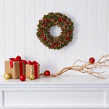 Nearly Natural 15" Holiday Artificial Wreath w/Pinecones and Ornaments