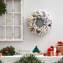 Nearly Natural 20 in. Flocked Artificial Christmas Wreath with 35 LED