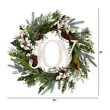 Nearly Natural 24” Christmas Joy Greenery Holiday Artificial Wreath