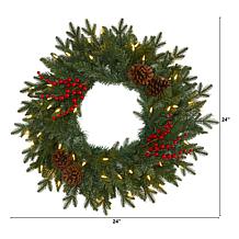 Nearly Natural 24 in. Green Pine Wreath with 50 LED Lights