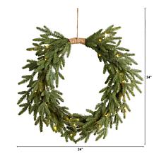 Nearly Natural 24 in. Holiday Christmas Pre-lit Cascading Pine Wreath