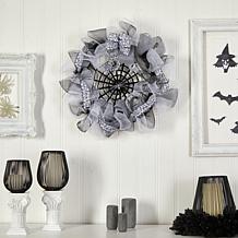 Nearly Natural 26 in. Halloween Spider Web Mesh Wreath
