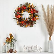 Nearly Natural 26 in. Persimmon and Pinecones Artificial Fall Wreath