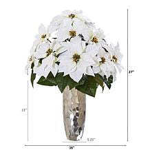 Nearly Natural 27 in. White Poinsettia in Silver Cylinder Vase