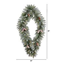 Nearly Natural 3' Geometric Frosted Wreath with Pinecones & 50 Lights