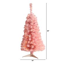 Nearly Natural 3' Pink Artificial Christmas Tree with 50 LED Lights