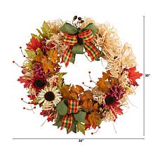 Nearly Natural 30” Fall Acorn, Sunflower, Berries and  Foliage  Wreath