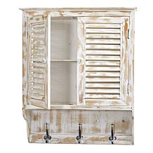 Nearly Natural 32" White Washed Wall Cabinet with Hooks