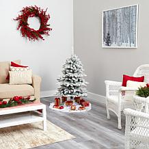 Nearly Natural 4 Ft. Flocked Christmas Tree with 150 LED