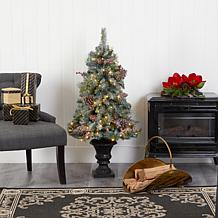 Nearly Natural 4 Ft. Frosted Christmas Tree with 100 Clear LED Lights