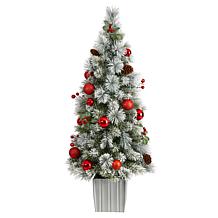 Nearly Natural 4 Ft. Winter Flocked Christmas Tree with 50 LED Lights