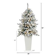 Nearly Natural 4.5 Ft. Flocked Christmas Tree with 150 LED Lights