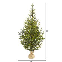 Nearly Natural 5' Fraser Fir Artificial Tree w/ 200 LEDs & Burlap Base