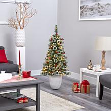 Nearly Natural 50 in. Frosted Pine Christmas Tree with 100 Lights