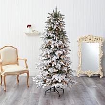 Nearly Natural 6’ Artificial Flocked Fir Christmas Tree w/ 450 Lights