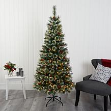 Nearly Natural 6’ Frosted Swiss Pine Artificial Tree w LEDs & Berries