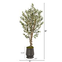 Nearly Natural 62" Artificial Olive Tree in Ribbed Metal Planter