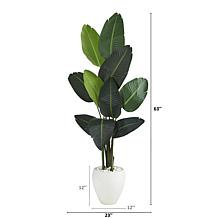 Nearly Natural 63” Traveler's Palm Artificial Tree in White Planter