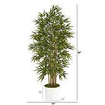 Nearly Natural 64” Bamboo Artificial Tree in White Tin Planter