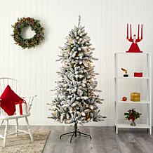 Nearly Natural 6.5 Ft. Flocked Christmas Tree with 300 LED