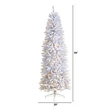 Nearly Natural 7’ Slim White  Christmas Tree with 300 Lights