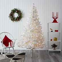 Nearly Natural 7.5' White Artificial Christmas Tree w/ 400 LED Lights