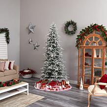 Nearly Natural 8.5 Ft. Slim Flocked Spruce Tree with 500 LED Lights