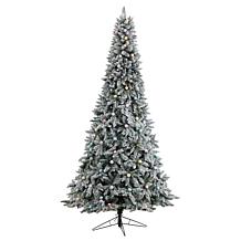 Nearly Natural 9.5' Flocked Mountain Fir Tree with 150 Lights