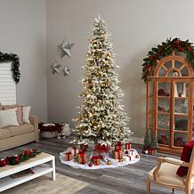 Nearly Natural 9.5 Ft. Slim Flocked Spruce Tree with 600 LED Lights