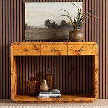 Netra Console Table with Natural Burl Wood and Storage