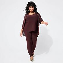 Nina Leonard 3-piece Sequined Button-Front Top, Tank and Pant Set