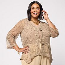 Nina Leonard 3/4-Sleeve Bolero Top with Coconut Buttons