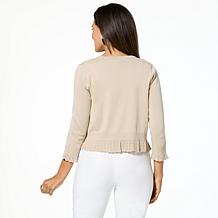 Nina Leonard 3/4-Sleeve Knit Bolero with Ruffled Pointelle Hem