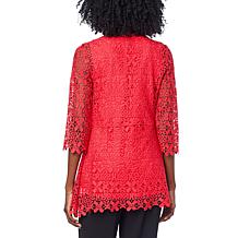 Nina Leonard 3/4-Sleeve Open Front Crochet Cardigan